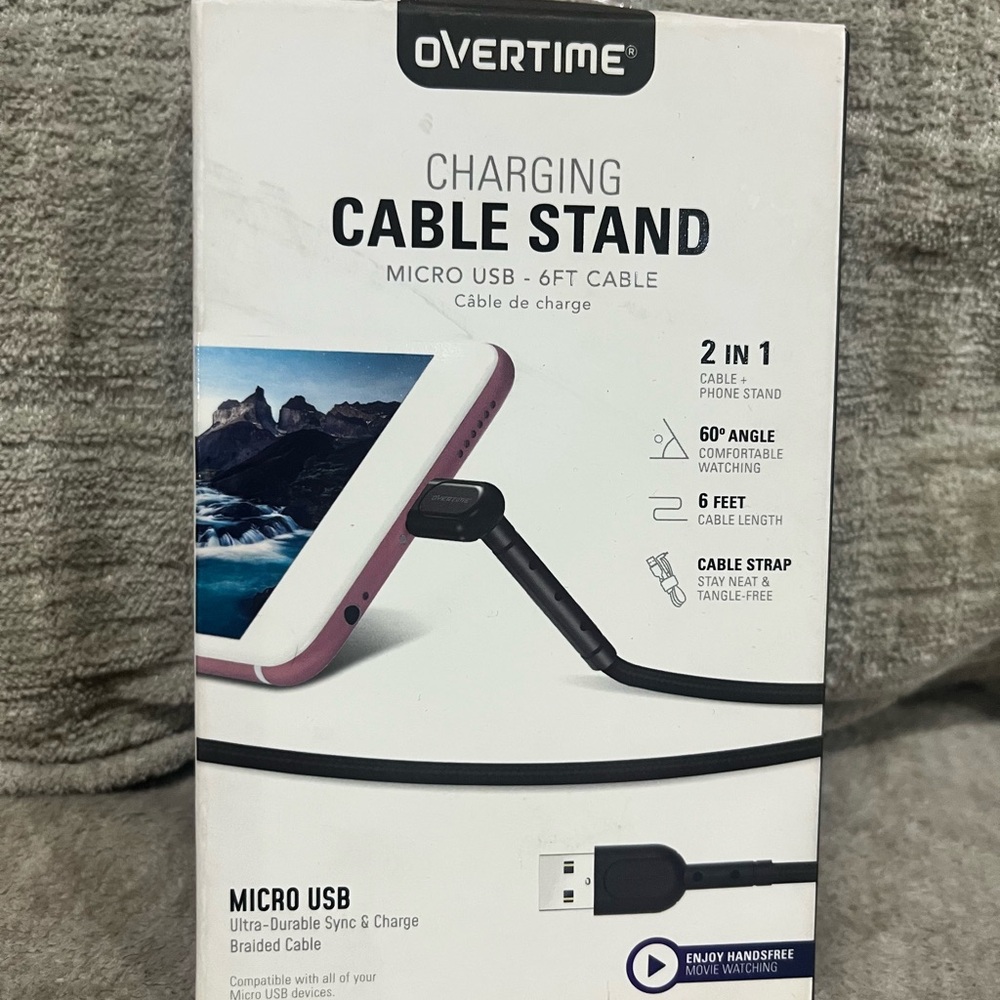 NIB Overtime Charging Cable Stand with Micro USB
